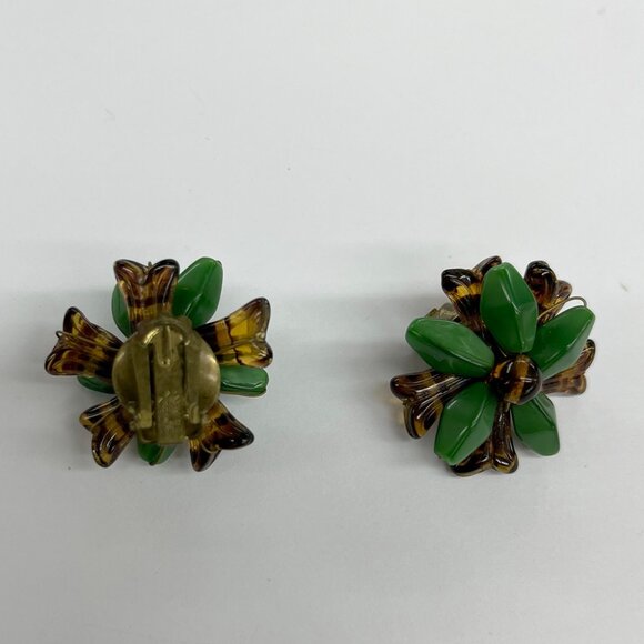 Vintage Beaded Earrings | Green + Tortoise | 1950s - Picture 4 of 5